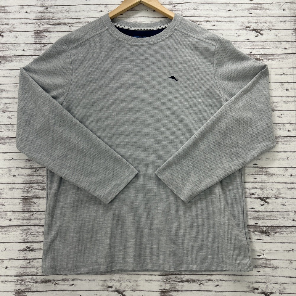 Tommy Bahama Sweatshirt Men's Large Gray Pullover Crewneck Polyester Rayon